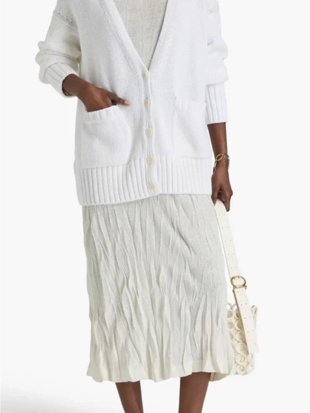 Another Tomorrow Cotton Chunky Knit Cardigan Sweater White S